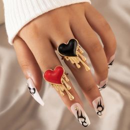 Bands 2pcs/sets Gothice Red Black Love Heart Joint Rings for Women Bohemia Dorpping Oil Metal Alloy Ring New Jewellery Anillos