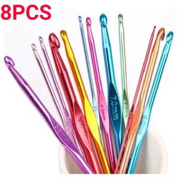 8pcs Metal Handle Crochet Hook Colourful Aluminium Knitting Needles Single Head Yarn Crafts DIY Apparel 240411