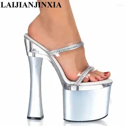 Slippers Brand Women's Shoes Luxury High Heel Thick Platform Princess Sexy 18cm Super Crystal