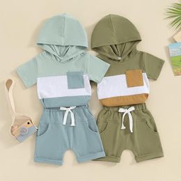 Clothing Sets Summer Cotton Baby Short Sleeve Contrast Color Hooded Boy T-shirt Shorts Toddler Clothes