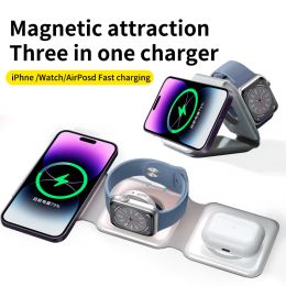 Chargers REMAX 15W Magnetic Wireless Charger for Iphone 14 Promax 13 12 Apple Airpods Pro iWatch Portable Foldable Fast Charging Dock