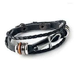 Charm Bracelets Egypt Crux Ansata Cross Bracelet For Men Leather Weave Multi-Layer Bangles Wristband Religious Male Jewellery Gift