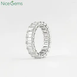 Cluster Rings NiceGems Solid 14K White Gold 6-7CTW Emerald Cut Lab Grown Diamond Band Full Eternity Wedding Stacking Matching Bridal Ring