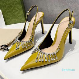 summer sexy high heel women sandals 2024 pointed toe slingback patent leather with rhinestone decor female dress sandals