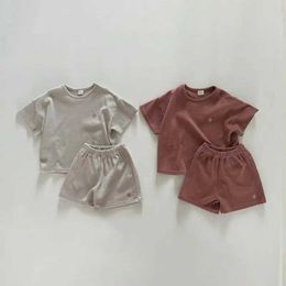 Clothing Sets 2023 Summer New Baby Short Sleeve Clothes Set Infant Cotton T Shirts 2pcs Suit Solid Toddler Boys Casual Shorts Outfits H240423