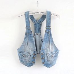 Women's Vests Summer Korean Vintage Blue Sling Denim Vest Women Waistcoat Slim Short Cowboy Sleeveless Jacket Coat Casual Jeans Female