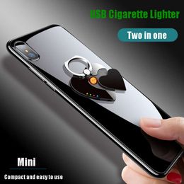 USB Charging Cigarette Lighter Love Mobile Phone Holder Charging Lighter Metal Windproof Smoking Accessories