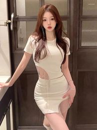 Work Dresses Korejepo Fashionable Sexy Suits Tassel Studded Diamond Chain O Neck Top High Waisted Slim Irregular Hip Wrap Skirt Two Piece