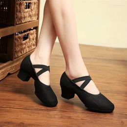 Dance Shoes SUN LISA Women's Lady's Girl's Teacher's Dancing Soft Pointe Ballet Jazz Canvas Chunky Heel