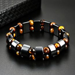 Bangle Double Hematite Tiger's Eye Bracelets Men Tiger Eye & Hematite Charm Bracelets for Women Natural Energy Stone Bracelet Jewellery