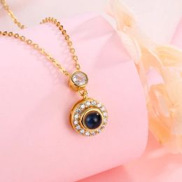 Necklaces HIBODY Water Drop Double Circle Projection Necklace Photo Customization 100 Language I Love You Pendant 925 Silver Women Jewelry