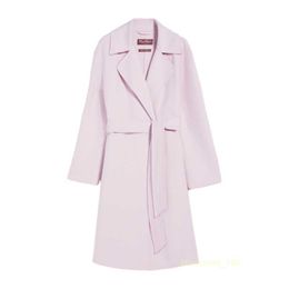 Women's Coat Cashmere Coat Luxury Coat MAX Maras Womens Pink Fabric Silk Blended Polo Collar Long Sleeved Tunic Coat