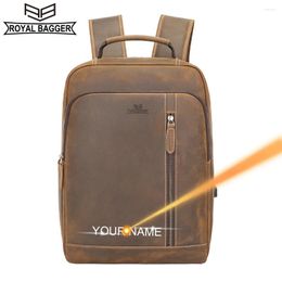 Backpack Royal Bagger 15.6" Laptop For Men Crazy Horse Leather Genuine Cowhide Retro Business Travel With Charge Port 1383