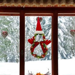 Christmas Decorations Snowman Hanging Pendant Santa Hat Wreath Led Festive Front Door Decoration With Artificial Pine