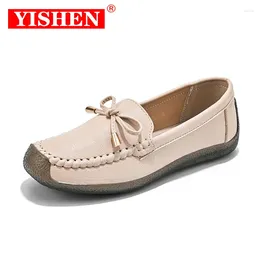 Casual Shoes YISHEN Women's Leather Flats Loafers Slip-On For Ladies Walking Driving Bow Tie Moccasins