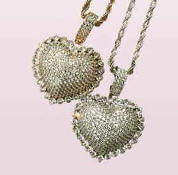 Whole Iced Out Heart Pendant Zircon Necklace For Men Women Gold Silver Colours Gifts Fashion Hip hop Jewelry1865685