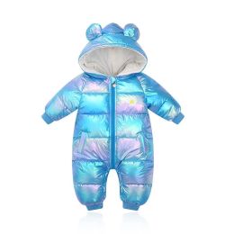 Coats Baby Boy Girl Rompers Winter Shiny With Hooded Thickened Warm Jumpsuits Clothes For Toddler Outwear Wind Proof Snowsuit Coat