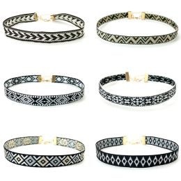 Necklaces 6pcs/set Black White Colourful Punk Bohemia Gothic Goth Collar Ethnic Chokers Necklaces for Women Accessories Jewellery Dropship