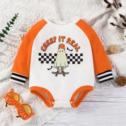 One-Pieces Halloween Autumn Newborn Infant Baby Boy Girl Rompers 024M Cartoon Skateboard Letter Print Long Sleeve Overalls Jumpsuits