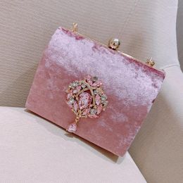 Evening Bags Luxury Design Boxed Bag Velvet Retro Square Handbag Female Diamond Clutch Gold Wedding Party Purse Drop