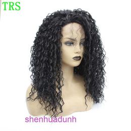 Wholesale Fashion Wigs hair for women Front lace wig with half hand hook small curly black medium length synthetic Fibre headband high-temperature