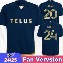 2024 25 Vancouver Whitecaps FC Mens Soccer Jerseys CUBAS WHITE VESELINOVIC BERHALTER VITE Away Blue Football Shirts Short Sleeve Uniforms