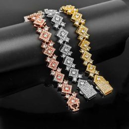 Zinc Alloy Material 15mm Thick Square Drill Full Diamond Cuban Chain Bracelet Rap Hip-hop Jewelry