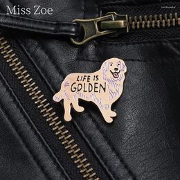 Brooches Life Is Golden Enamel Pin Custom Happy Puppy Brooch Lapel Backpack Accessories Badge Jewellery Gift For Dog Lovers