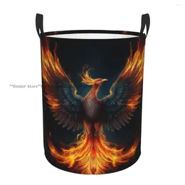 Laundry Bags Folding Basket Abstract Mythical Phoenix Bird Round Storage Bin Hamper Collapsible Clothes Bucket Organizer