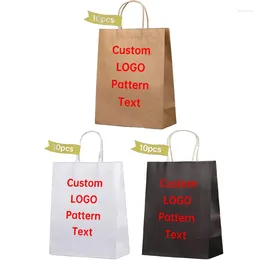 Gift Wrap Kraft Paper Bag Printed Logo Tote Customised Personalised Coffee Takeout Baking Packaging White Black Primary Colour