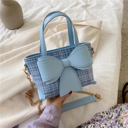 Bag Womens Handbag 2024 Trendy Blue Shoulder Cute Leather Crossbody Bags For Women Fashion Bow Messenger Small Tote