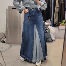 Women's Jeans SuperAen 2024 Korean Chic Autumn/winter Niche Design High Waisted Patchwork Large Contrasting Wide Leg