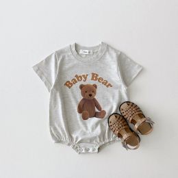 T-shirts 2024 Korean Summer Baby Boy Romper Outfit Organic Cotton Bear Print T shirts Romper 3month Infant Clothing Baby Girl Bodysuit