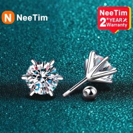 Earrings NeeTim 0.32CT Moissanite Stud Earrings For Women Screw Thread Ear Studs 925 Sterling Silver Wedding Jewellery Pass Diamond Test