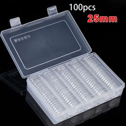 Bins 100pcs 25mm Clear Round Coin Capsule Container Storage Box gold copper coins Holder Portable Case Organiser Box for Coin Collect