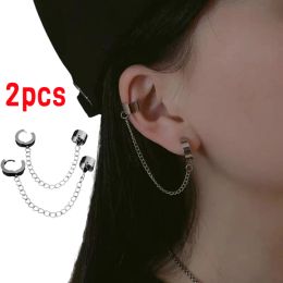 Earrings New Titanium Steel Ear Cuff Clip Dangle Drop Chain Earrings for Men Women Punk Rock Goth Cool Hip Hop Kpop Earring Jewelry Teens