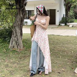 Casual Dresses NEONBABIPINK Pink Floral Dress Cottagecore Vacation Outfits Woman 2024 Summer Clothes Asymmetrical Long N69-EG24