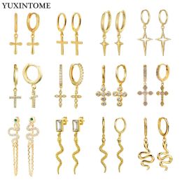 Earrings 925 Sterling Silver Ear Needle Cross/Snake Pendant Hoop gold Earrings for women Punk Trend Earrings Fashion Party Jewellery gifts