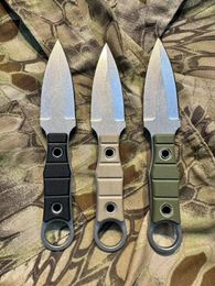 Promotion H0431 Outdoor Survival Tactical Knife AUS-8 Stone Wash Double Edge Blade Full Tang G10 Handle Fixed Blade Knives with Kydex