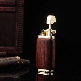 Retro Oblique Flame Lighter Rhino Horn Red Sandalwood Pipe Lighter With Tobacco Pipe Tamper Personality Metal Lighter