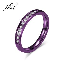 Bands JHSL Brand Luxury Stainless Steel Women Wedding Rings Cubic Zircon Purple Gold Silver Colour US Size 5 6 7 8 9 10