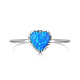 Cluster Rings S925 Sterling Silver Love Ring Women's Versatile Simple Heart Opal Open