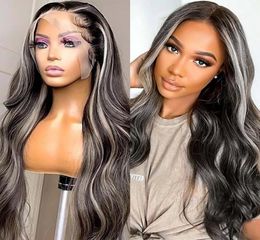 Ishow 1432 inch Long Highlight Human Hair Wigs Ombre Grey Colored Transparent HD Lace Front Wig 13x4 13x6 4x4 13x1 Straight Body 8633794