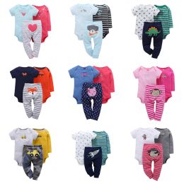 One-Pieces 3 pcs/suit Baby boy romper cotton + trousers baby bodysuit set newborn baby girl jumpsuit