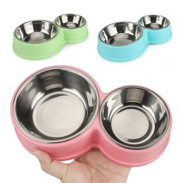 Feeding Stainless Steel Pet Bowls Double Puppy Cats Drinking Water Dog Bowl Antislip Pet Feeding & Watering Dish