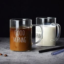 500ml Good Morning Glass Mug Coffee Milk Breakfast Cup Tumbler with Handle Transparent Drinkware Household Gift for Children Set 240418