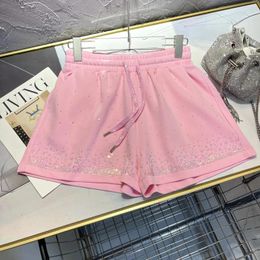 Women's Shorts 2024 Summer Pink European Diamond High Waist Small Loose Wide Legged A Casual Short Guard Pants