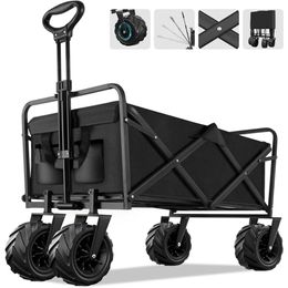Camping Waggon Beach Cart With Big Wheels for Sand Heavy Duty Folding 400lbs Weight Capacity Trolley Garden Supplies 240420