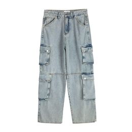 Mens Jeans Side Pocket Washed Light Blue Baggy For Men Straight Casual Denim Trousers Oversized Cargo Pants Drop Delivery Apparel Clot Dhfm1