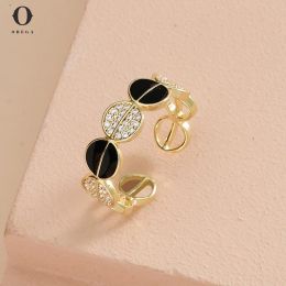 Bands Obega Gold Color Zircon Ring Fashion Trendy OL Style Anniversary Black Round Stone Rings For Women Jewelry Party Wedding Gifts
